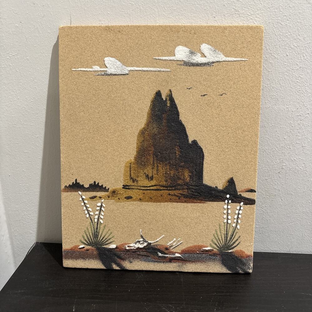 Vintage Sand Art Wall Picture "Shiprock” Northwestern New Mexico Signed W. Price